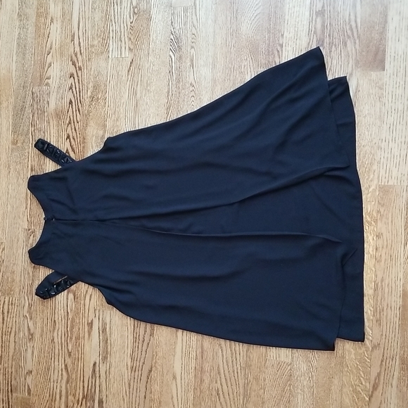 (S) BCBGMaxAzria Selina Cold Shoulder Flowy Beaded Little Black Dress Evening - Picture 7 of 7